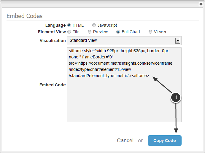 Step 3: Go to the Embed Codes dialog and Copy Code