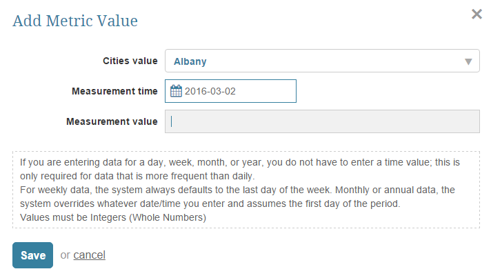 Load Metric Data using manual data entry