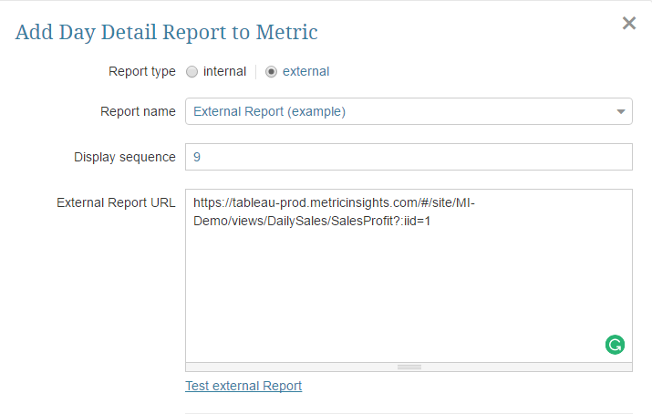 Add a link to a Report and Save your Entries.