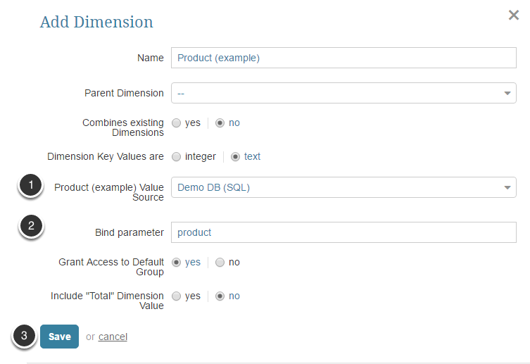 Complete the fields essential for creating a new Dimension
