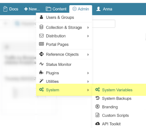 Access Config Variables from the Admin Menu > Utilities > Config Variables