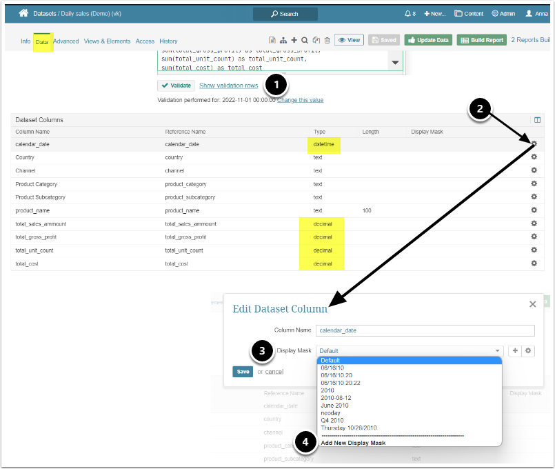 Dataset Editor - Google Chrome