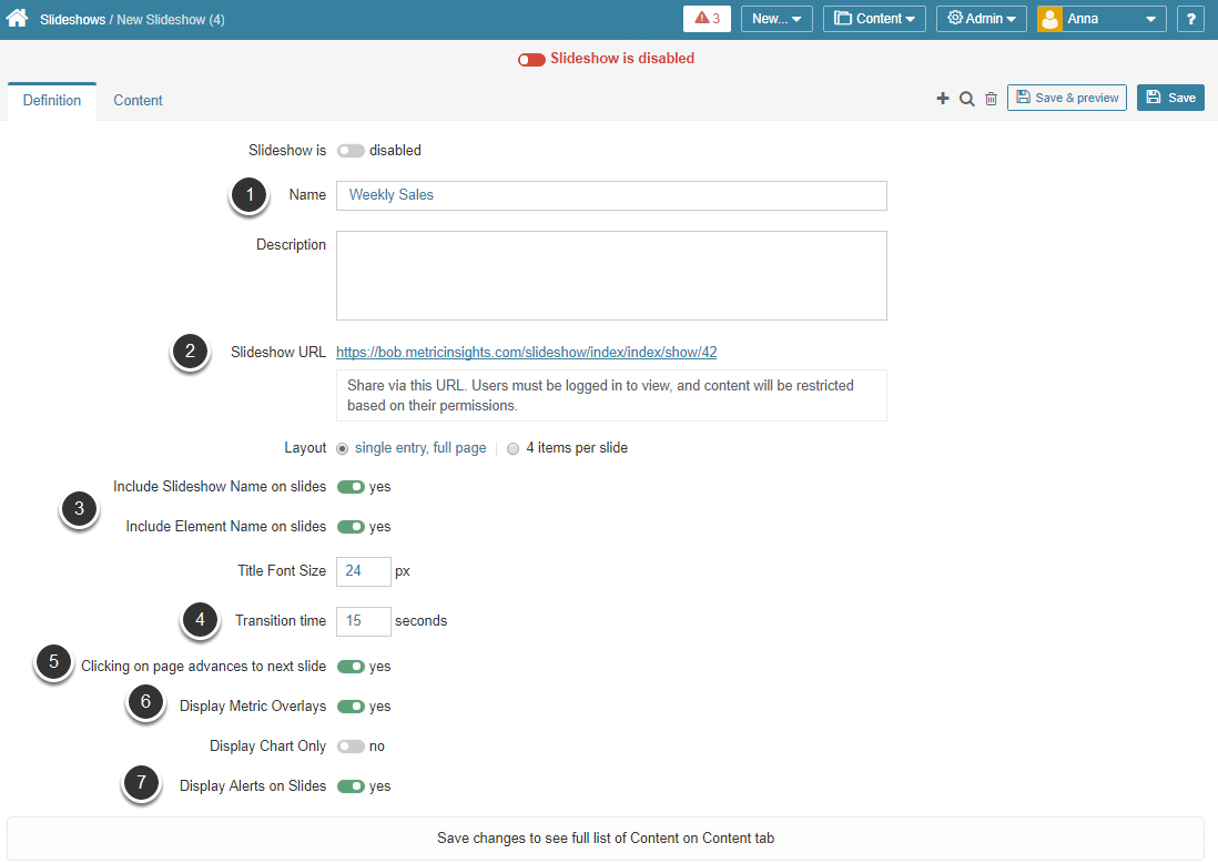 Define the basics of the Slideshow display