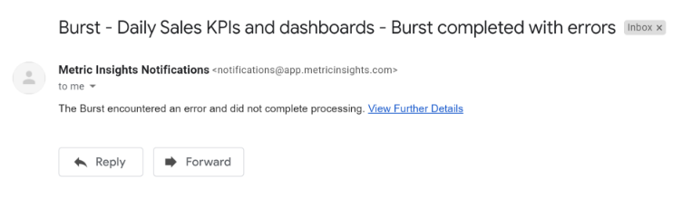 Example of an email you will receive if Data Collection Trigger Fails