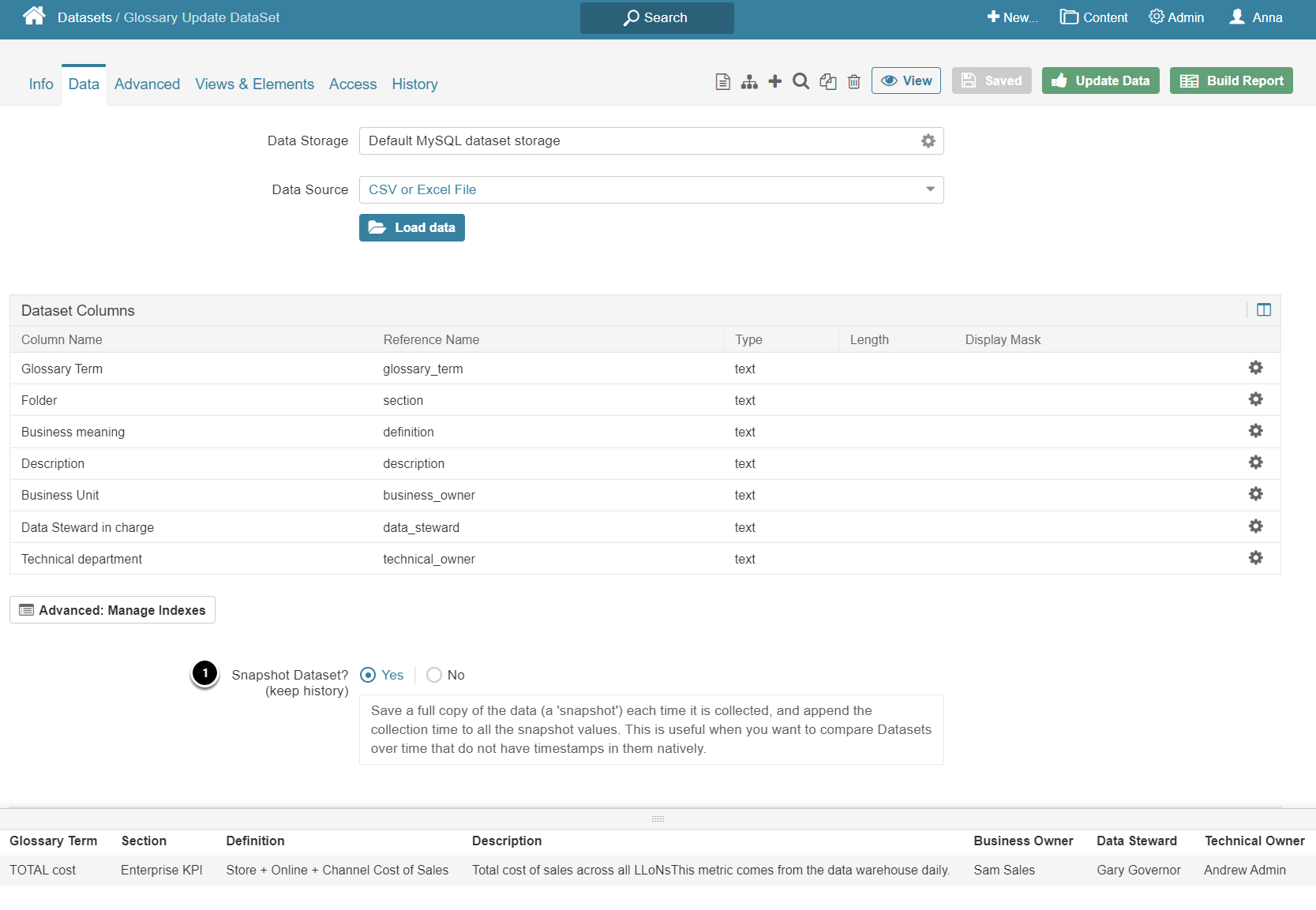 Dataset Editor - Google Chrome