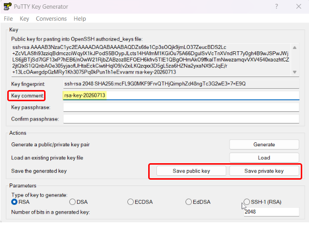 Save your public and private keys