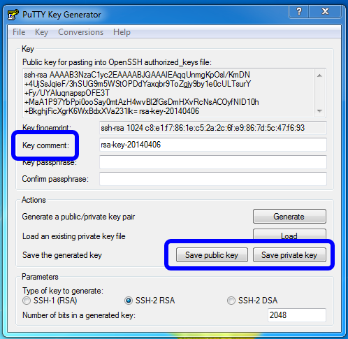 Save your public and private keys