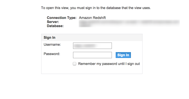 Web browser message when Tableau Server requires password to access View