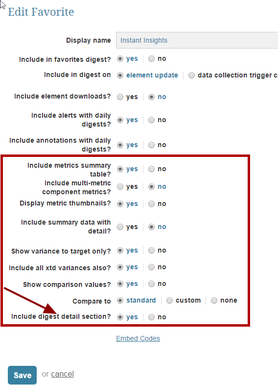Additional options for Summary section will display