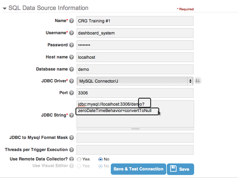 Fix the SQL Data Source URL