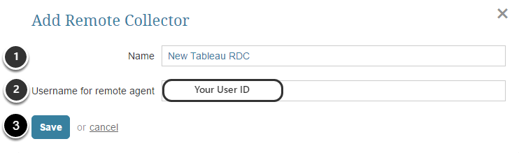 Add Remote Collector pop-up displays