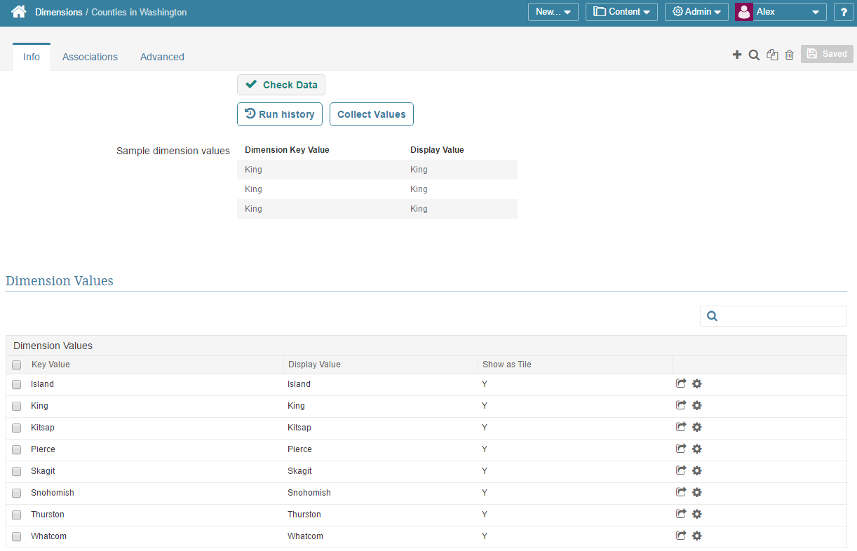 Dimension Value Grid is populated with Tableau Dimensions