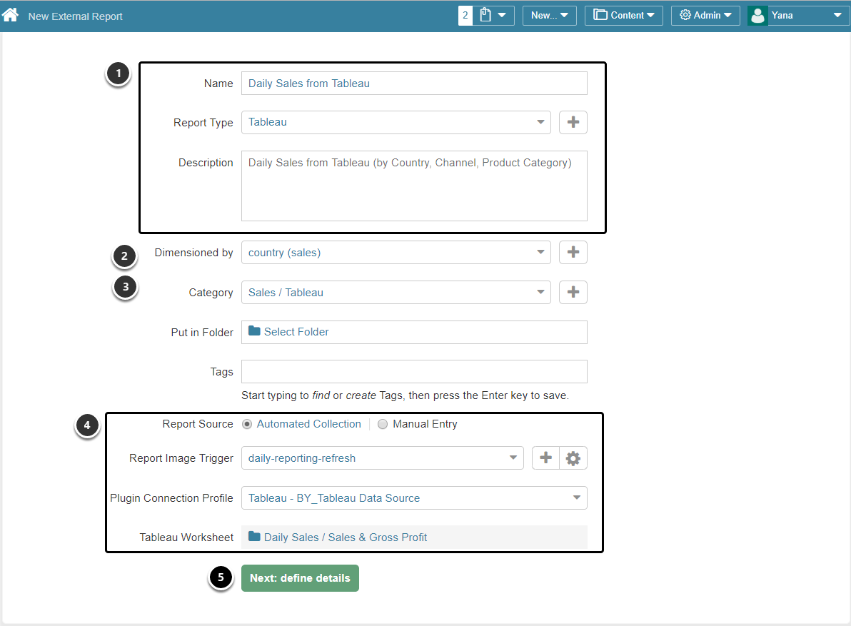 Access New > External Report > Tableau