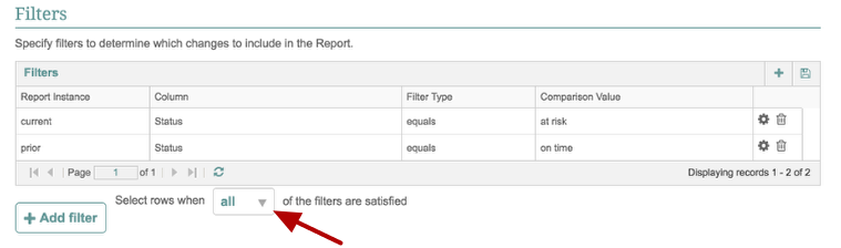Filter Logic -- Choose what column to look for changes ( on time --> at risk)