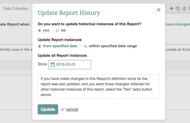 Load data into Change Report (Update live Report)